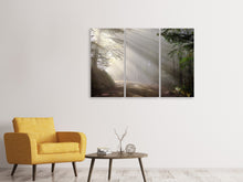 Laden Sie das Bild in den Galerie-Viewer, Leinwandbild 3-teilig Mystisches Licht im Wald
