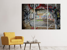 Laden Sie das Bild in den Galerie-Viewer, Leinwandbild 3-teilig Graffiti in alter Lagerhalle