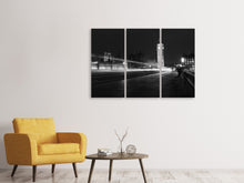 Laden Sie das Bild in den Galerie-Viewer, Leinwandbild 3-teilig Nachts auf der Brücke