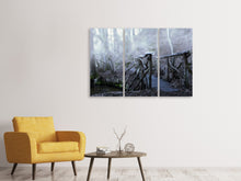 Laden Sie das Bild in den Galerie-Viewer, Leinwandbild 3-teilig Alte Holzbrücke im Wald