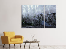 Laden Sie das Bild in den Galerie-Viewer, Leinwandbild 3-teilig Alte Holzbrücke im Wald