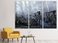 Laden Sie das Bild in den Galerie-Viewer, Leinwandbild 3-teilig Alte Holzbrücke im Wald