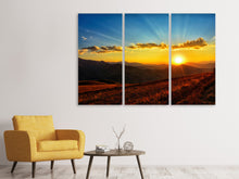 Laden Sie das Bild in den Galerie-Viewer, Leinwandbild 3-teilig Sonnenuntergang in der Welt der Berge