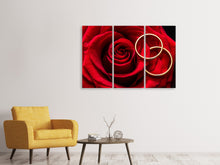 Laden Sie das Bild in den Galerie-Viewer, Leinwandbild 3-teilig Eheringe auf der Rose