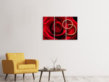 Laden Sie das Bild in den Galerie-Viewer, Leinwandbild 3-teilig Eheringe auf der Rose