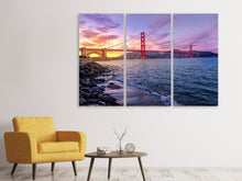 Laden Sie das Bild in den Galerie-Viewer, Leinwandbild 3-teilig Golden Gate am Abend