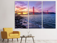 Laden Sie das Bild in den Galerie-Viewer, Leinwandbild 3-teilig Golden Gate am Abend