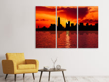 Laden Sie das Bild in den Galerie-Viewer, Leinwandbild 3-teilig Skyline NYC  in der Abenddämmerung