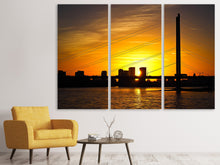 Laden Sie das Bild in den Galerie-Viewer, Leinwandbild 3-teilig Skyline Düsseldorf bei Sonnenuntergang