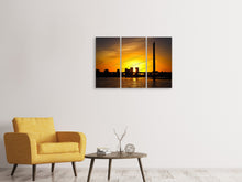 Laden Sie das Bild in den Galerie-Viewer, Leinwandbild 3-teilig Skyline Düsseldorf bei Sonnenuntergang