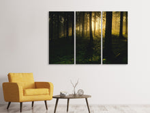 Laden Sie das Bild in den Galerie-Viewer, Leinwandbild 3-teilig Sonnenuntergang im Wald