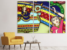 Laden Sie das Bild in den Galerie-Viewer, Leinwandbild 3-teilig Indische Kunst