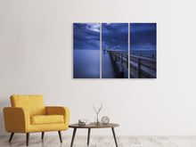 Laden Sie das Bild in den Galerie-Viewer, Leinwandbild 3-teilig Seebrücke bei Nacht