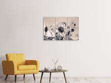 Laden Sie das Bild in den Galerie-Viewer, Leinwandbild 3-teilig Sonnenblumen sw