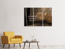 Laden Sie das Bild in den Galerie-Viewer, Leinwandbild 3-teilig Holzbank im Wald
