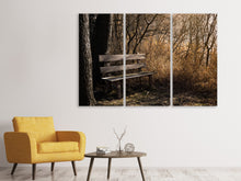 Laden Sie das Bild in den Galerie-Viewer, Leinwandbild 3-teilig Holzbank im Wald