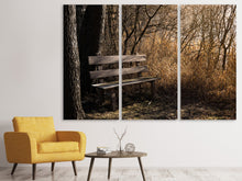 Laden Sie das Bild in den Galerie-Viewer, Leinwandbild 3-teilig Holzbank im Wald