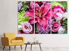 Laden Sie das Bild in den Galerie-Viewer, Leinwandbild 3-teilig Blumenstrauss mit Lilie