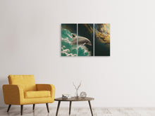 Laden Sie das Bild in den Galerie-Viewer, Leinwandbild 3-teilig Faszination Delfin