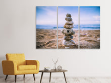 Laden Sie das Bild in den Galerie-Viewer, Leinwandbild 3-teilig Steinstapel am Strand