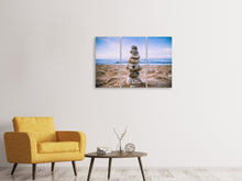 Laden Sie das Bild in den Galerie-Viewer, Leinwandbild 3-teilig Steinstapel am Strand