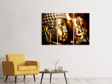 Laden Sie das Bild in den Galerie-Viewer, Leinwandbild 3-teilig Goldene Buddhas