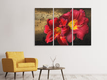 Laden Sie das Bild in den Galerie-Viewer, Leinwandbild 3-teilig Lilien Blüten mit Wassertropfen