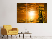 Laden Sie das Bild in den Galerie-Viewer, Leinwandbild 3-teilig Segelschiff im Sonnenuntergang