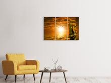 Laden Sie das Bild in den Galerie-Viewer, Leinwandbild 3-teilig Segelschiff im Sonnenuntergang
