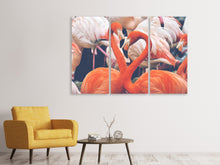 Laden Sie das Bild in den Galerie-Viewer, Leinwandbild 3-teilig Bunte Flamingos