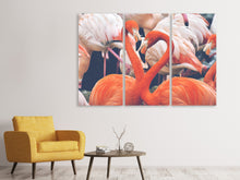 Laden Sie das Bild in den Galerie-Viewer, Leinwandbild 3-teilig Bunte Flamingos