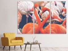 Laden Sie das Bild in den Galerie-Viewer, Leinwandbild 3-teilig Bunte Flamingos