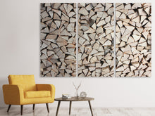 Laden Sie das Bild in den Galerie-Viewer, Leinwandbild 3-teilig Holzstapel