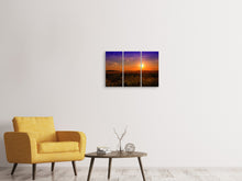 Laden Sie das Bild in den Galerie-Viewer, Leinwandbild 3-teilig Sonnenuntergang am Blumenfeld