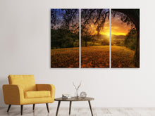 Laden Sie das Bild in den Galerie-Viewer, Leinwandbild 3-teilig Eine Landschaft im Sonnenuntergang