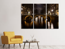 Laden Sie das Bild in den Galerie-Viewer, Leinwandbild 3-teilig Nachts in Amsterdam