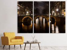 Laden Sie das Bild in den Galerie-Viewer, Leinwandbild 3-teilig Nachts in Amsterdam