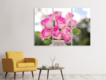 Laden Sie das Bild in den Galerie-Viewer, Leinwandbild 3-teilig Rosenstrauss in rosa