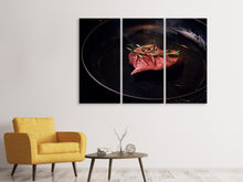 Laden Sie das Bild in den Galerie-Viewer, Leinwandbild 3-teilig Fleisch in der Pfanne