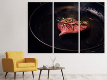 Laden Sie das Bild in den Galerie-Viewer, Leinwandbild 3-teilig Fleisch in der Pfanne