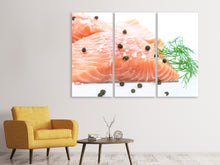 Laden Sie das Bild in den Galerie-Viewer, Leinwandbild 3-teilig Roher Lachs