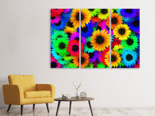 Laden Sie das Bild in den Galerie-Viewer, Leinwandbild 3-teilig Bunte Sonnenblumen