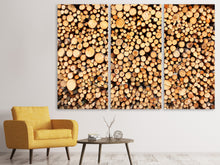 Laden Sie das Bild in den Galerie-Viewer, Leinwandbild 3-teilig Holzstämme