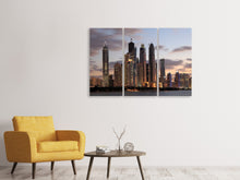 Laden Sie das Bild in den Galerie-Viewer, Leinwandbild 3-teilig Skyline Dubai bei Sonnenuntergang