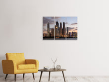 Laden Sie das Bild in den Galerie-Viewer, Leinwandbild 3-teilig Skyline Dubai bei Sonnenuntergang