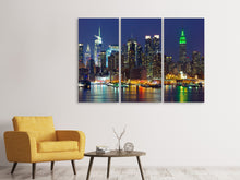 Laden Sie das Bild in den Galerie-Viewer, Leinwandbild 3-teilig Skyline New York Midtown bei Nacht