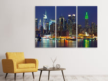 Laden Sie das Bild in den Galerie-Viewer, Leinwandbild 3-teilig Skyline New York Midtown bei Nacht