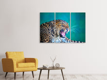 Laden Sie das Bild in den Galerie-Viewer, Leinwandbild 3-teilig Achtung Leopard