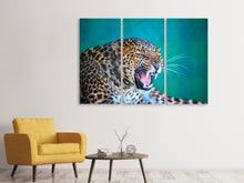 Laden Sie das Bild in den Galerie-Viewer, Leinwandbild 3-teilig Achtung Leopard
