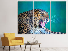Laden Sie das Bild in den Galerie-Viewer, Leinwandbild 3-teilig Achtung Leopard